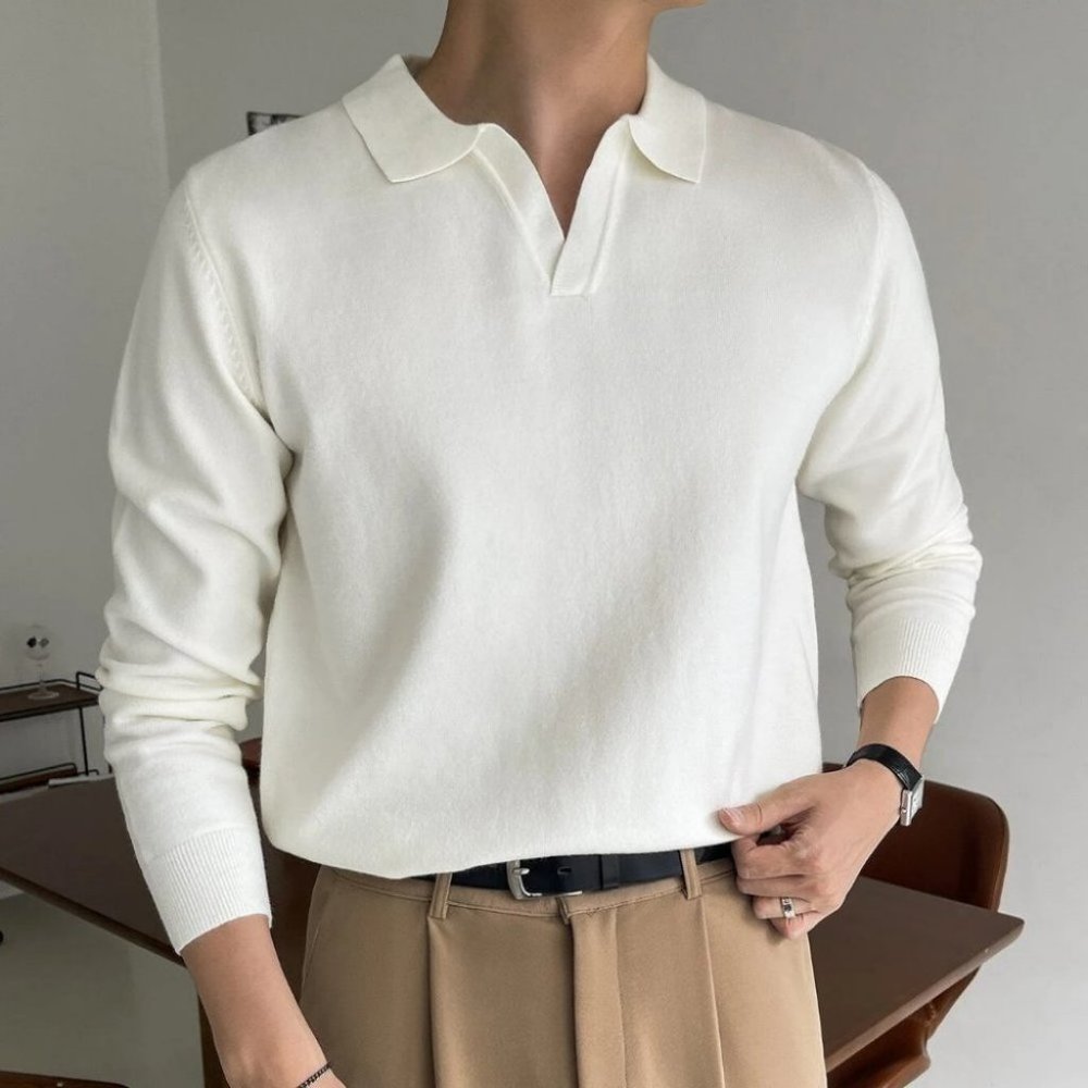Beige Mens Collared Sweater - Picture 2 of 5